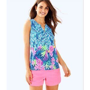 265920 Lilly Pulitzer Essie Floral Printed Tunic Tank Top Resort Cotton XXS New